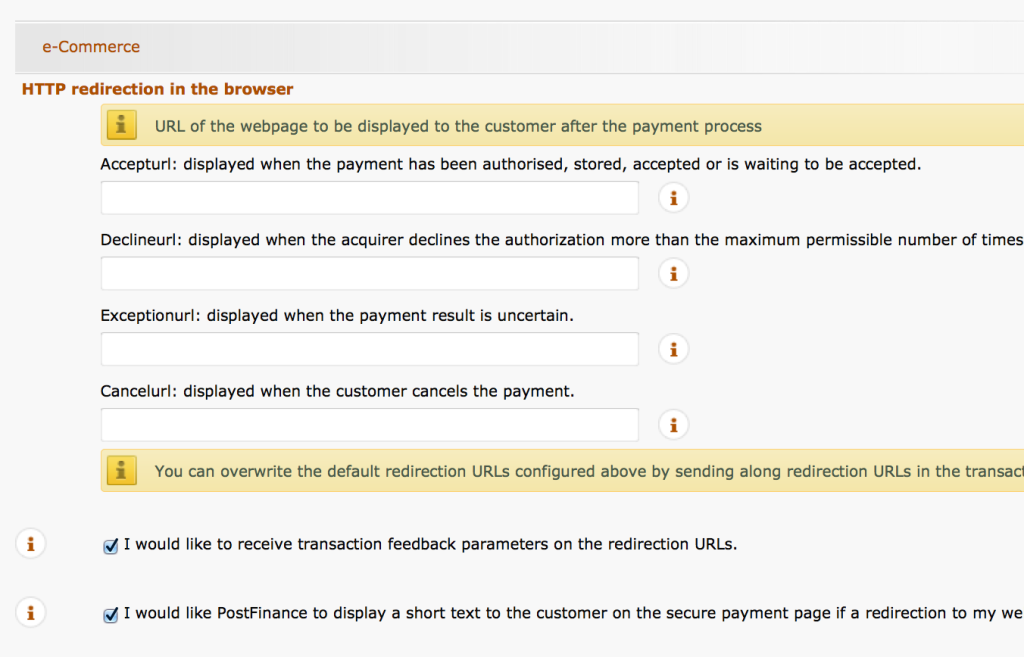 postfinance transaction feedback urls